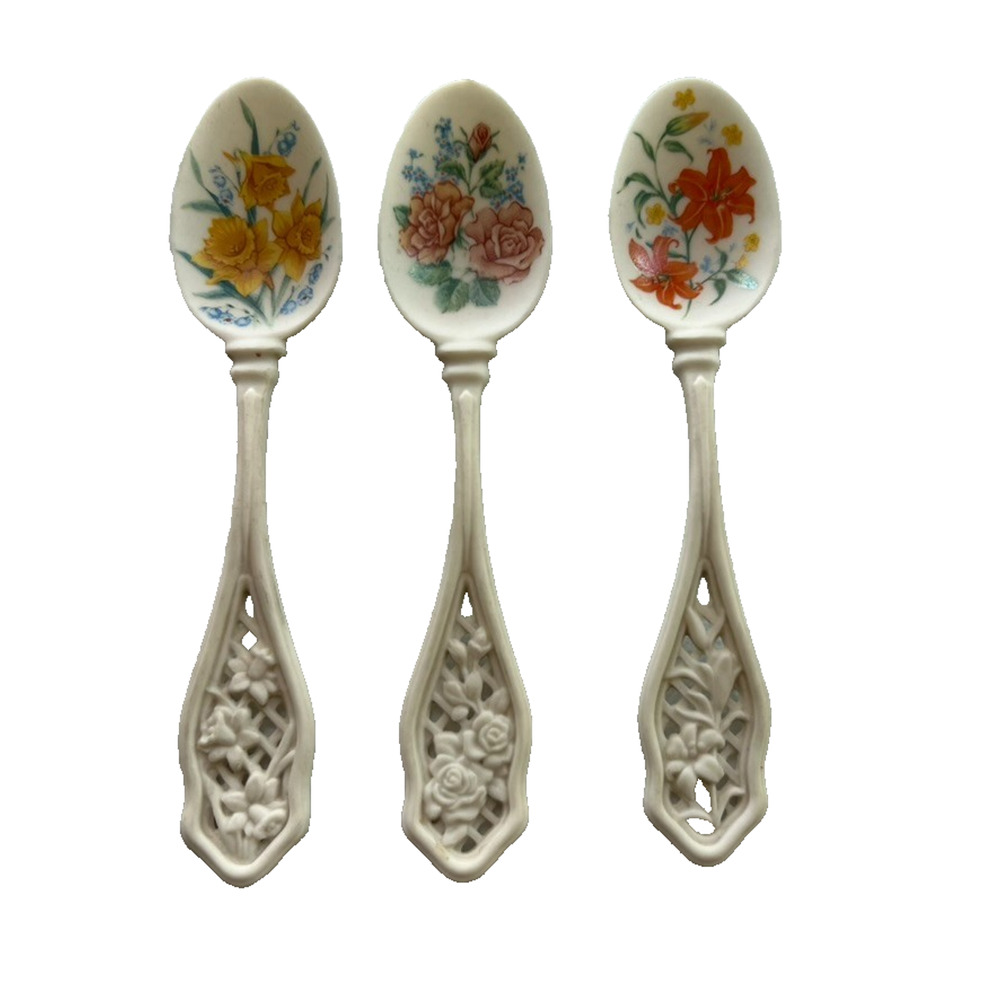 Lot of 3 AVON 1989 American Favorite Flower Porcelain Spoons 5.25" Collectibles